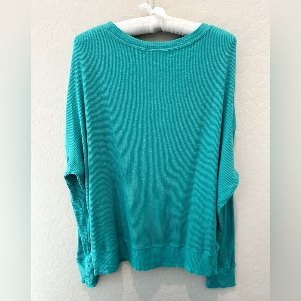 NATURAL REFLECTIONS | Turquoise Thermal Waffle Knit Top | Size Large - Picture 4 of 7